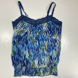 Torrid Bubble Tank Top Sz 0 (Large) Womens Navy Blue Green Elastic Waist Lace